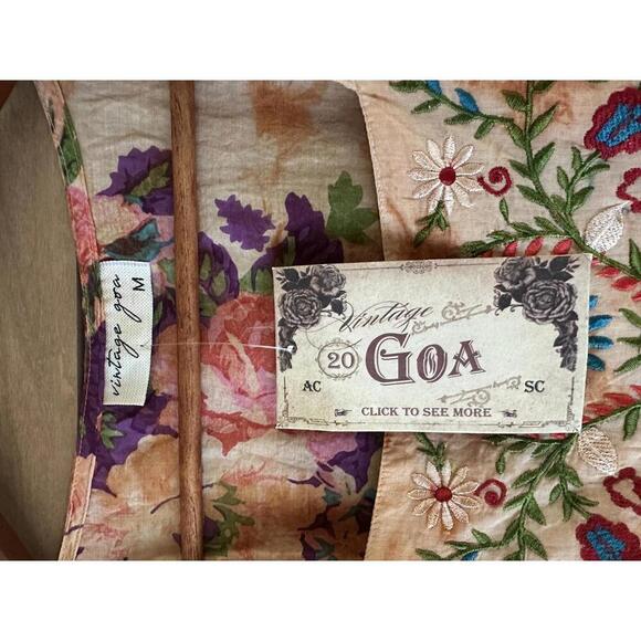 NWT Vintage Goa Square Neck Embroidered Floral Boho Top in Mango Women size Med​ - Picture 7 of 13
